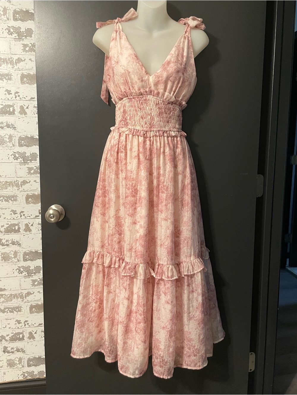 En Saison Pink Floral Smocked Midi Dress Cottagecore Romance XS - Picture 2 of 11